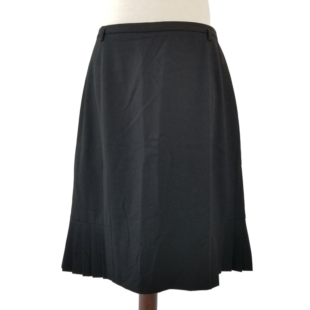 Talbots Black Pleated Ruffle Hem Lined Rear Zip Skirt NEW Size 14 P